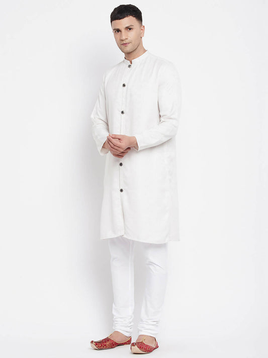 Even Apparels White Rayon Men's Sherwani Kurta With Open Front | Swadesiicart