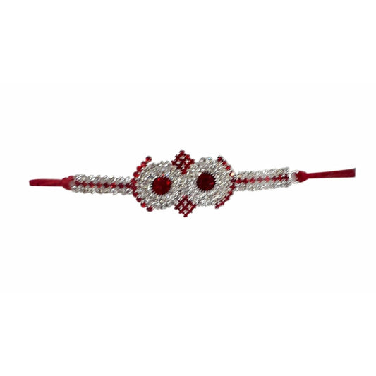 Red Kundan with White Stones Rakhi
