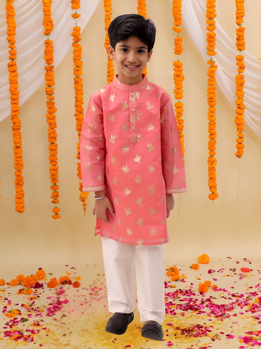 Lil Drama Mishti Peach Kurta Pyjama Set For Boys | Swadesiicart