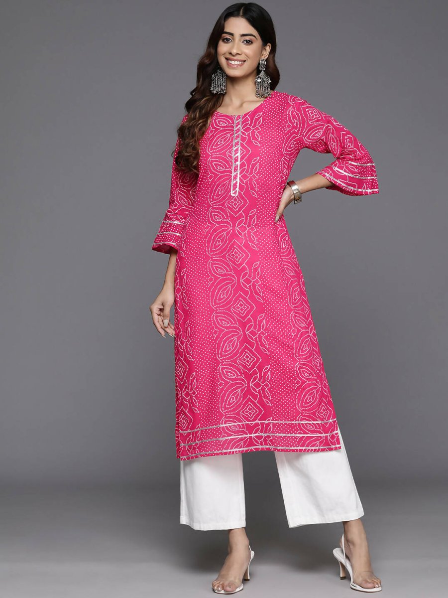 Ahalyaa Women Beige Floral Printed Regular Gotta Patti Kurta - Pink | Swadesiicart