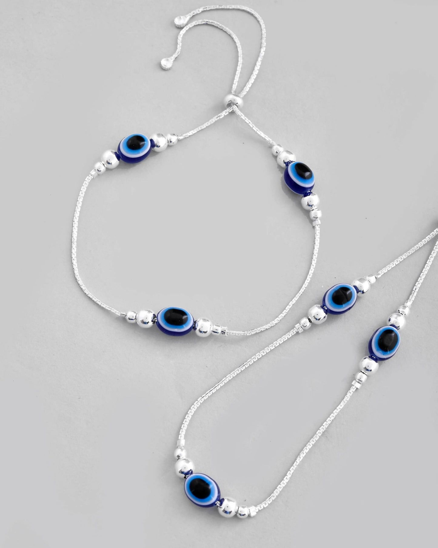 VOJ Set of 2 Silver Plated Evil Eye Anklet - Swadesiicart