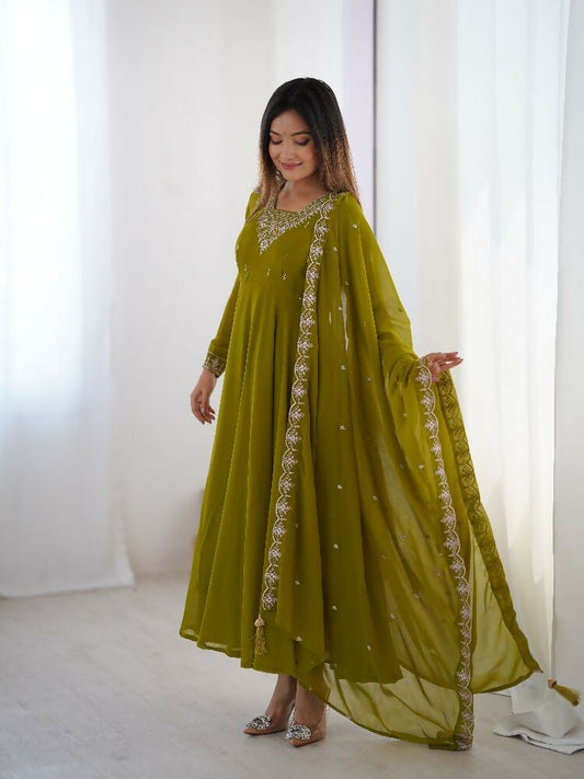 Joban Fashion Mehndi Kurta Set Georgette Sequence Embroidery Work
