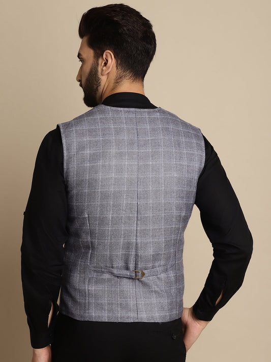 Even Apparels Men's Grey Double Breast Waistcoat | Swadesiicart