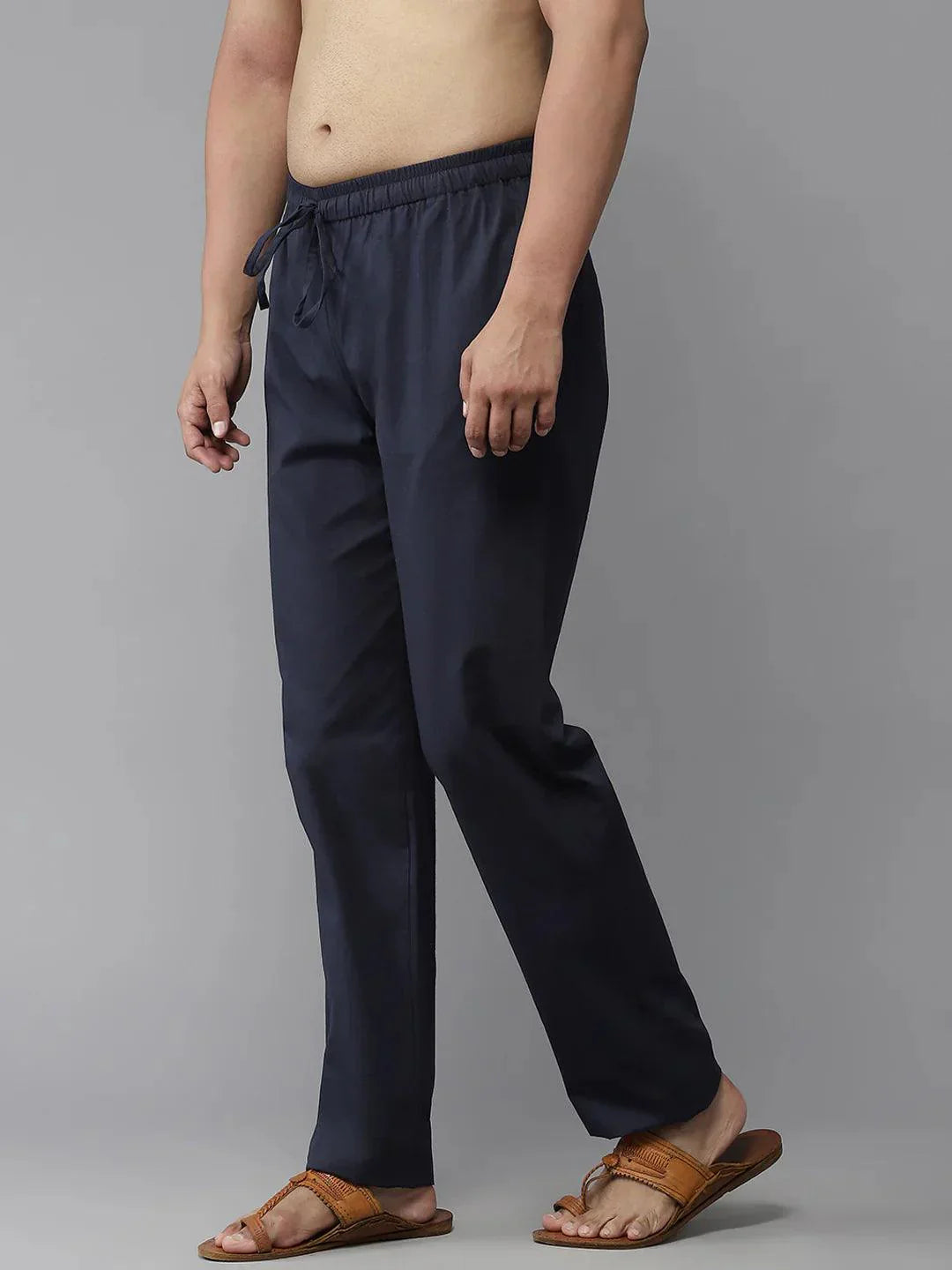 Fabmade Men's Navy Blue Cotton Linen Pyjama | Swadesiicart