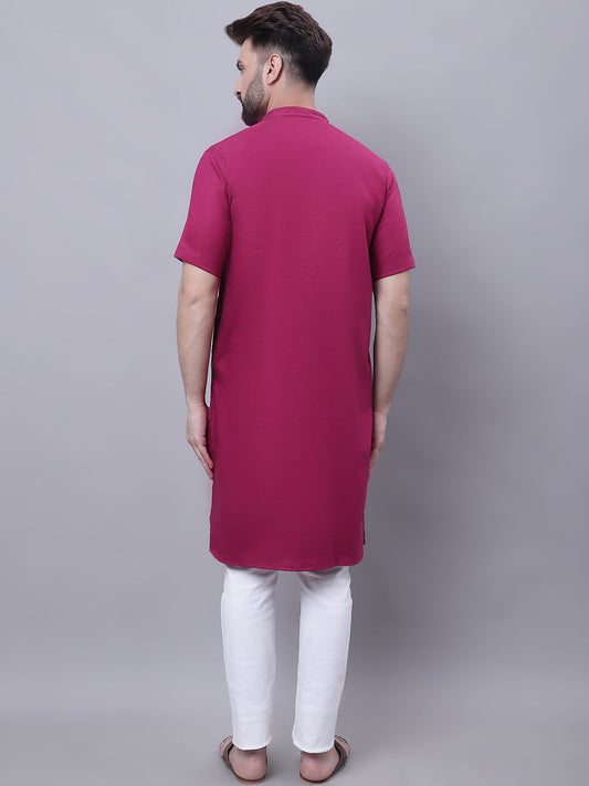 Even Apparels Maroon Pure Cotton Short Sleeves Kurta With Band Collar | Swadesiicart