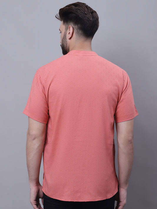 Even Apparels Peach Pure Cotton Short Sleeves Kurta With Band Collar | Swadesiicart