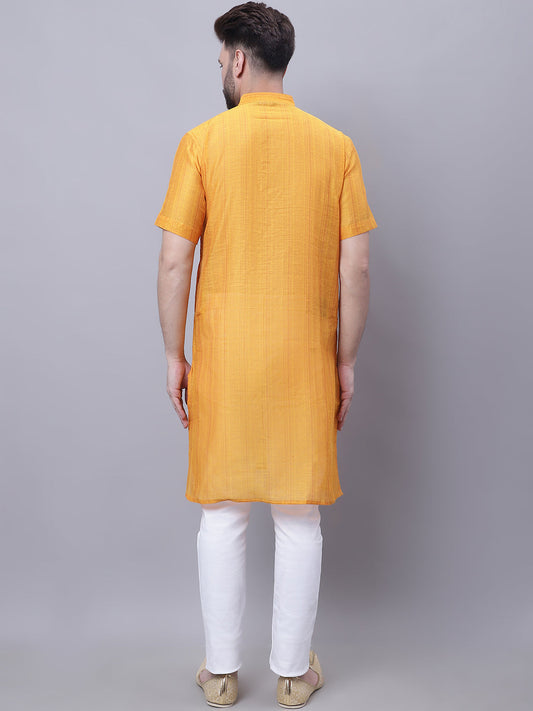 Even Apparels Yellow Pure Cotton Short Sleeves Kurta With Band Collar | Swadesiicart
