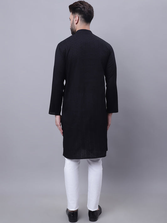 Even Apparels Black Pure Cotton Kurta With Band Collar | Swadesiicart