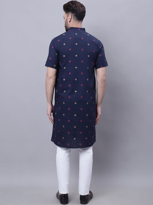 Even Apparels Blue Pure Cotton Short Sleeves Kurta With Band Collar | Swadesiicart