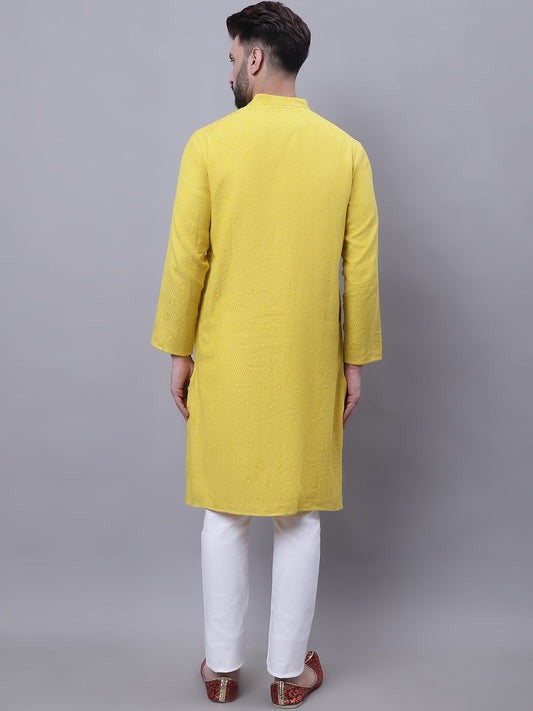 Even Apparels Yellow Pure Cotton Kurta With Band Collar | Swadesiicart