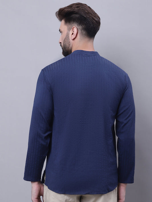 Even Apparels Blue Pure Cotton Short Kurta With Band Collar | Swadesiicart