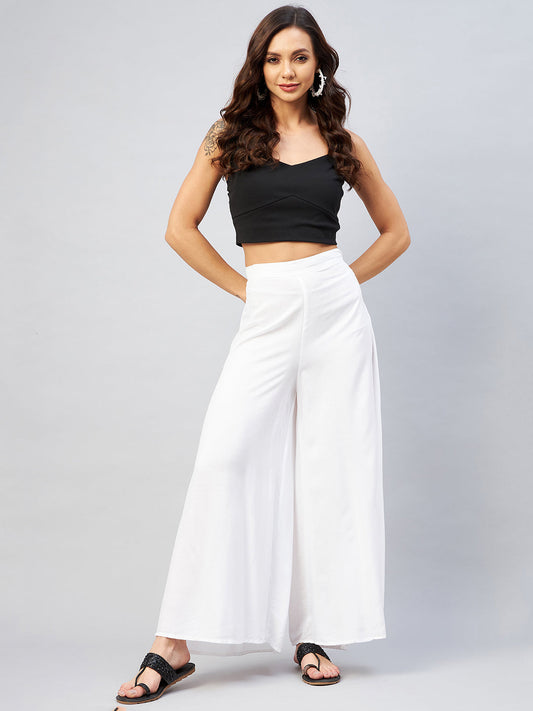 InWeave Solid White Palazzo - Swadesiicart