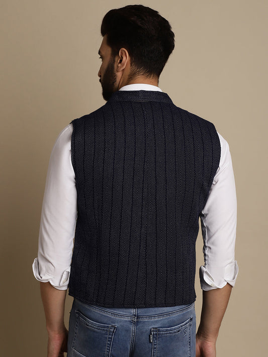 Even Apparels Men's Blue Waistcoat with Notched Lapel | Swadesiicart