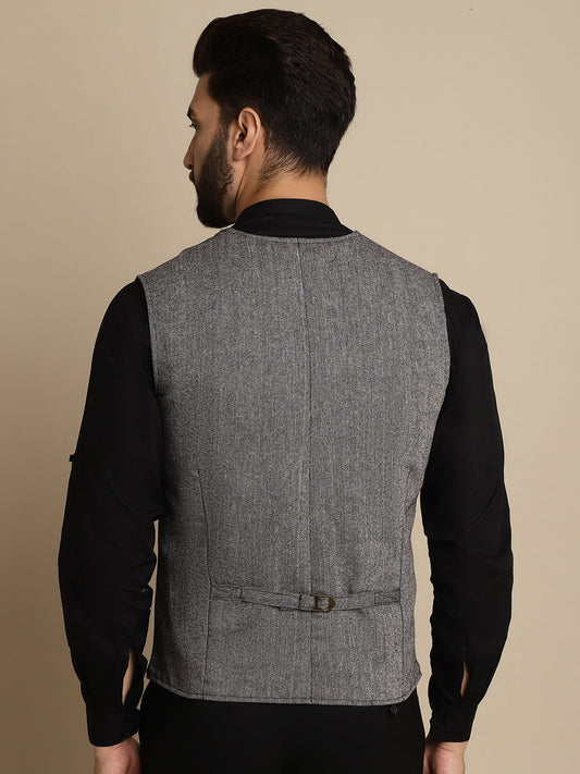 Even Apparels Men's Black Woolen Waistcoat with welt pockets | Swadesiicart