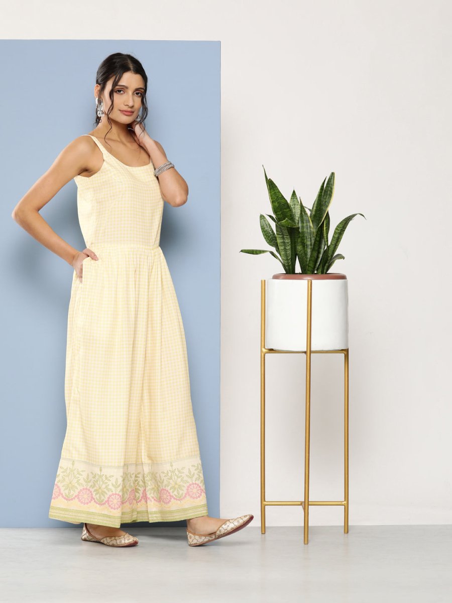 Ahalyaa Checked Waist Tie-Ups Basic Jumpsuit | Swadesiicart