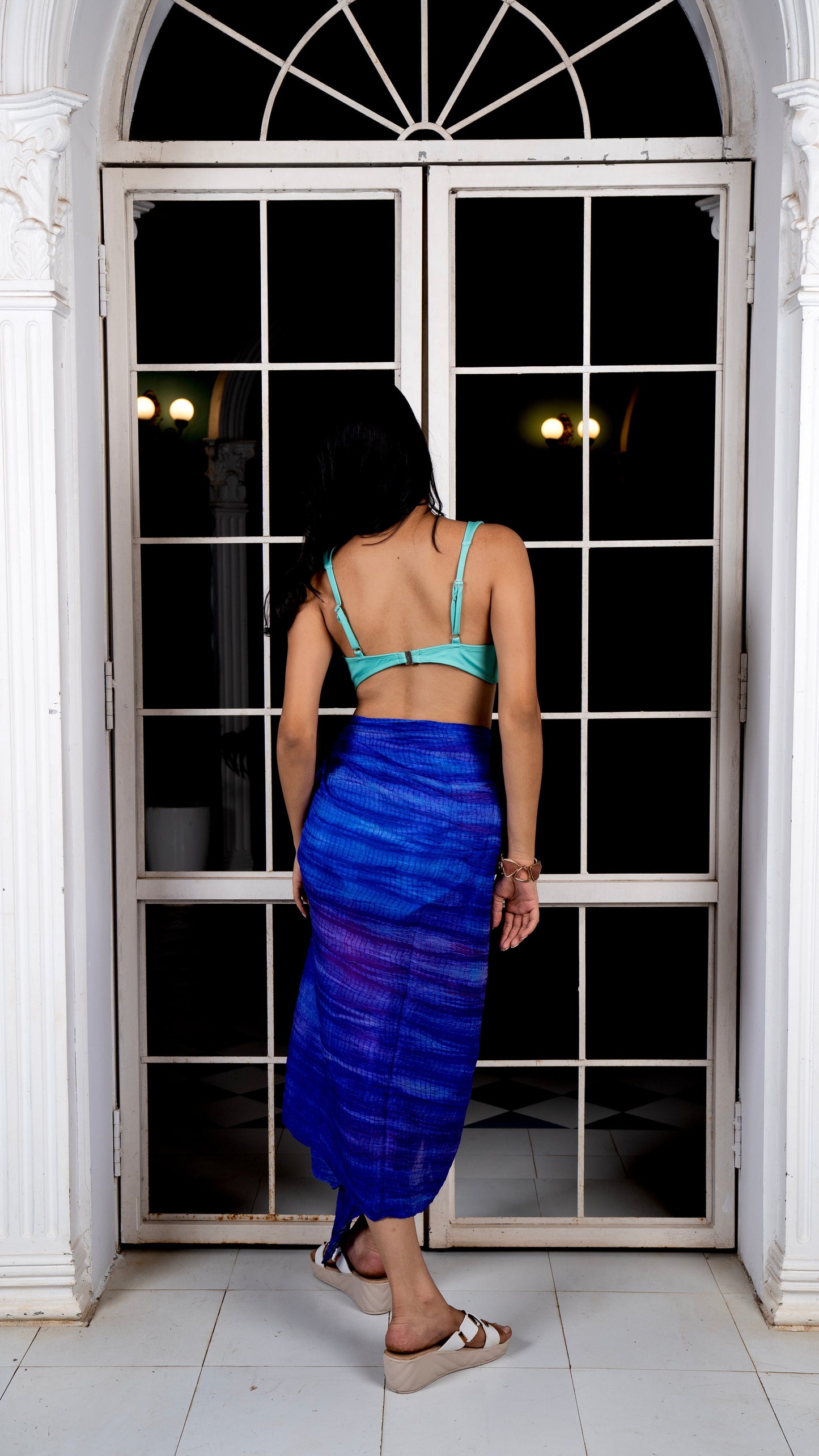 Noroke Silk Ultramarine Silk Sarong - Blue | Swadesiicart