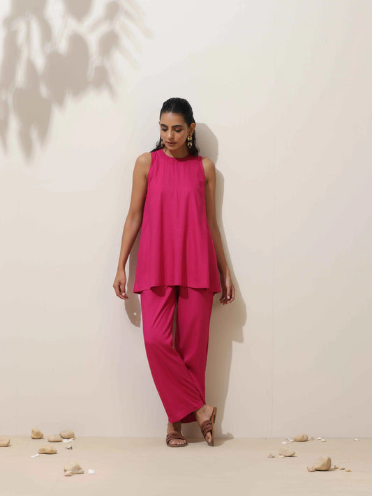 trueBrowns Pink Viscose Co-ord Set - Swadesiicart