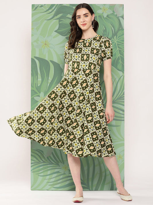 InWeave Women's Dark Green Square Dress - Swadesiicart