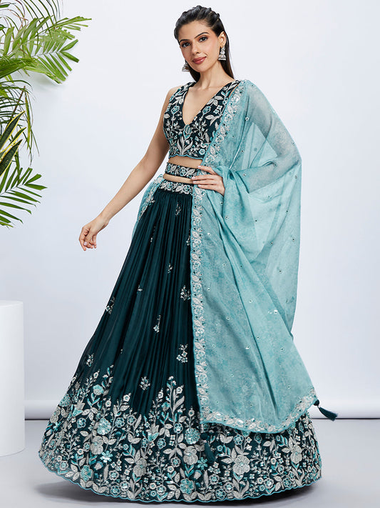 House of Panchhi Pink Net Cutdana, Sequins And Zarkan Embroidery Lehenga Choli & Dupatta | Swadesiicart