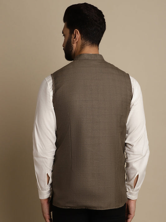 Even Apparels Men's Brown Mandarin Collar Waistcoat | Swadesiicart