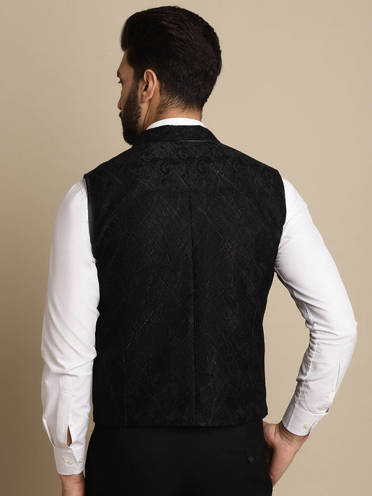Even Apparels Men's Black Waistcoat with Notched Lapel | Swadesiicart