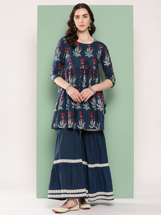InWeave Women's Indigo Boota Sharara Set - Swadesiicart
