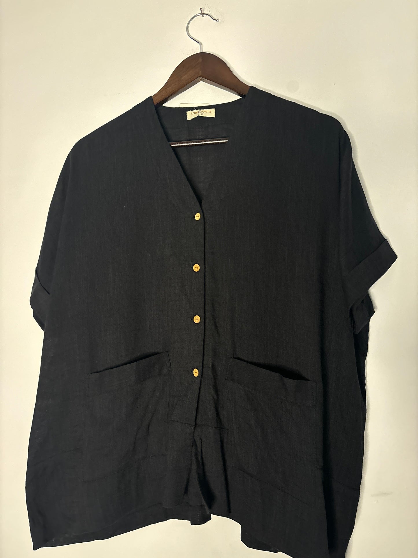 trueBrowns Black Slub Shirt Top | Swadesiicart
