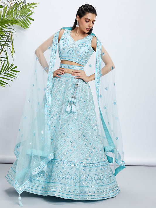 House of Panchhi Burgundy Chiffon Position Print With Sequins Embroidery Lehenga Choli & Dupatta | Swadesiicart