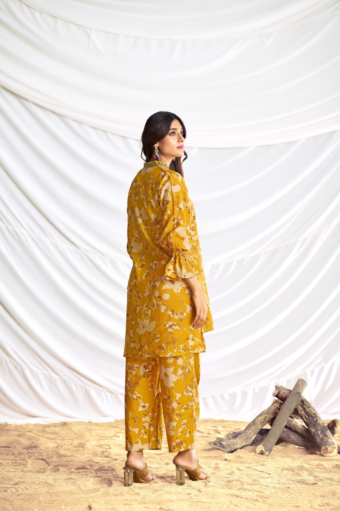 BulBul Preha Mustard Chanderi Co-Ord Set - Swadesiicart