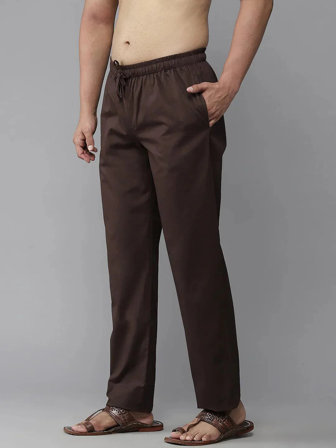 Fabmade Men's Brown Cotton Linen Pyjama | Swadesiicart