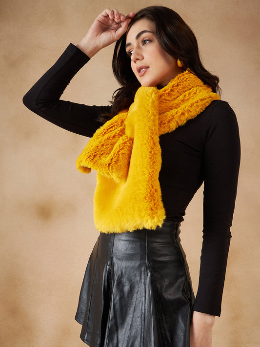 InWeave Women's Yellow Faux Fur Neck Warmer - Swadesiicart