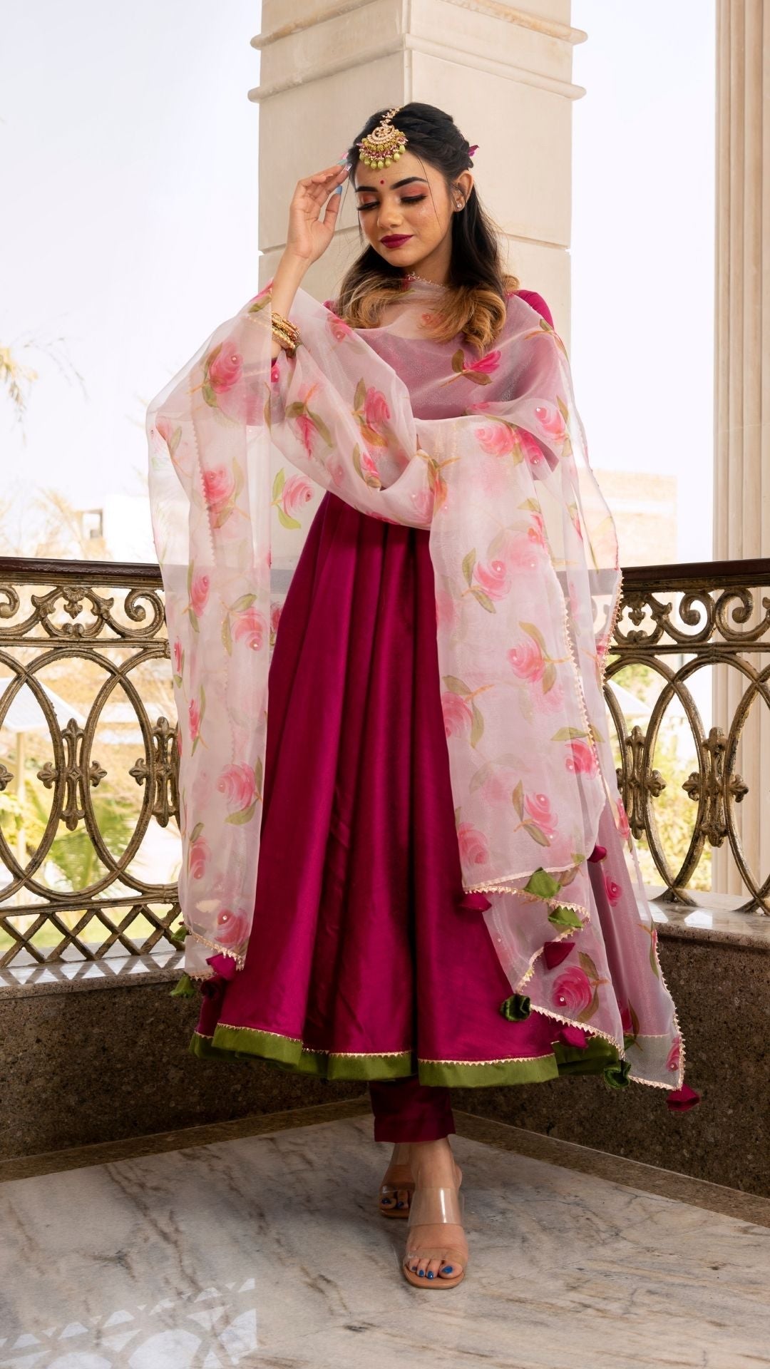 Pomcha Jaipur Magenta Lilly Anarkali Set | Swadesiicart