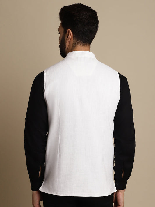 Even Apparels Men's White Mandarin Collar Waistcoat | Swadesiicart