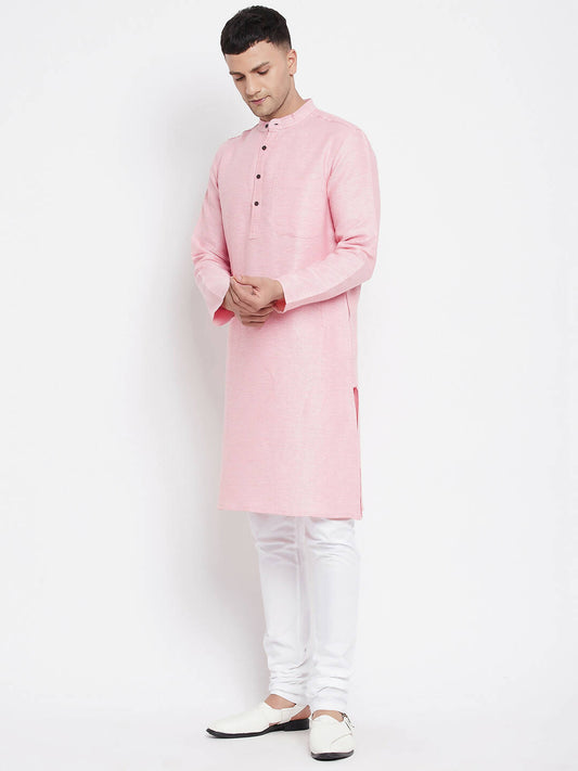 Even Apparels Pink Pure Cotton Men's Kurta With Band Collar | Swadesiicart
