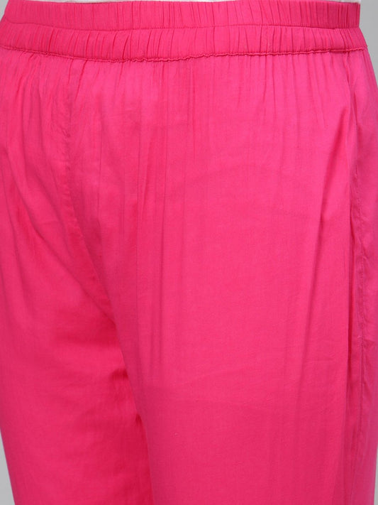 ADA Women Pink & Blue Chikankari Embroidered Cotton Handloom Kurta with Trousers | Swadesiicart