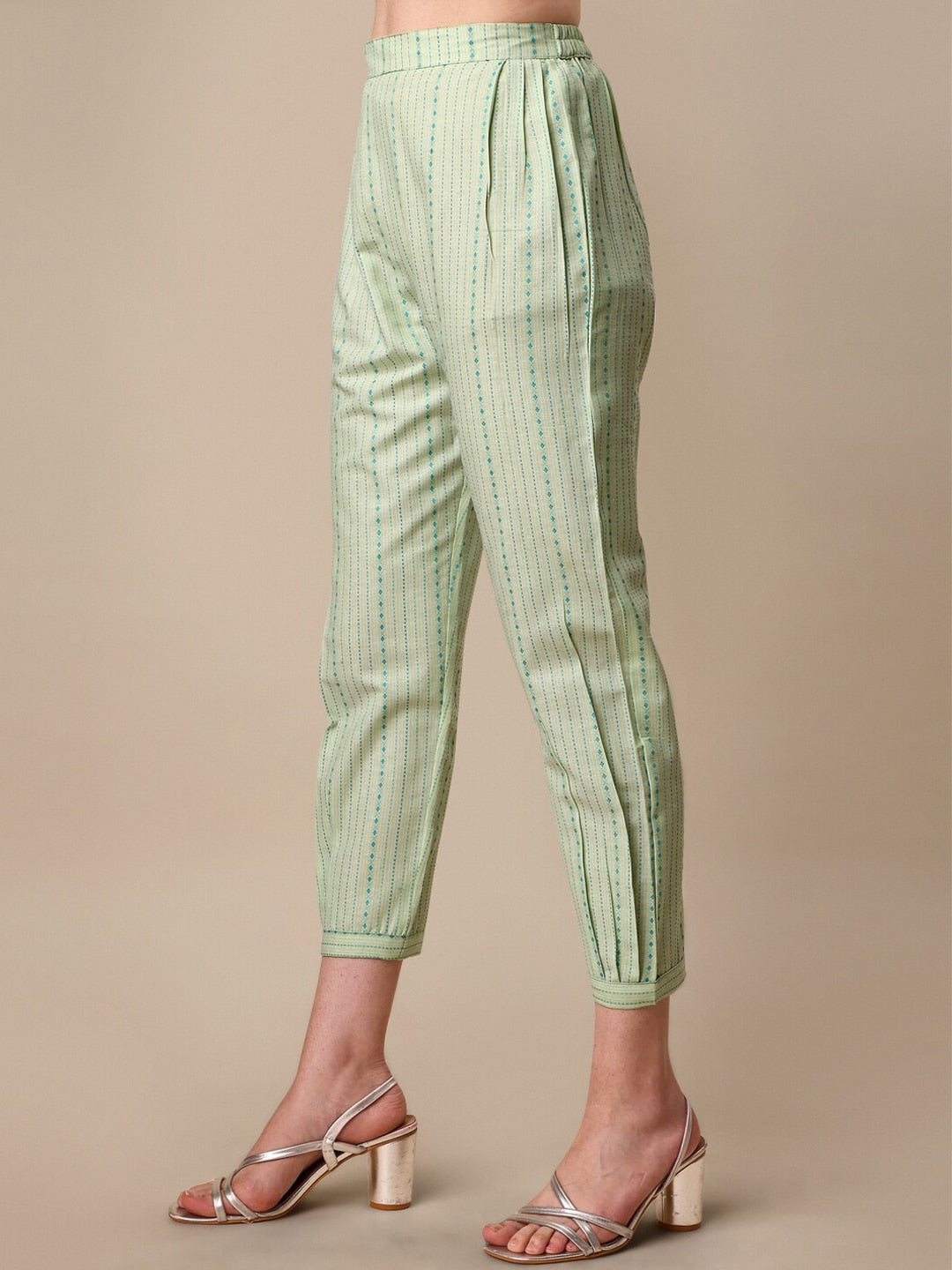 Kalini Striped Puff Sleeves Kurta with Trousers - Swadesiicart
