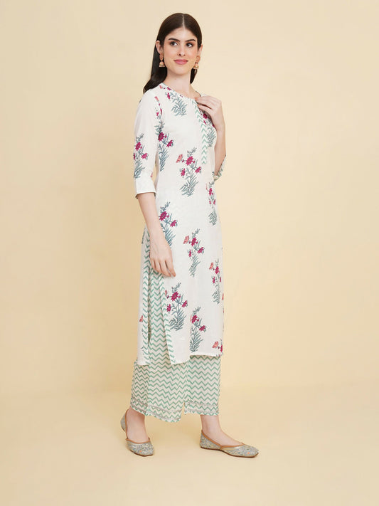 Designer Stylish white Cotton Stitched Suit With Dupatta - Tanisha | Swadesiicart