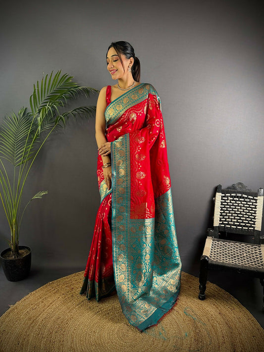 Joban Fashion Turquoise Butti Banarasi Silk Sarees | Swadesiicart