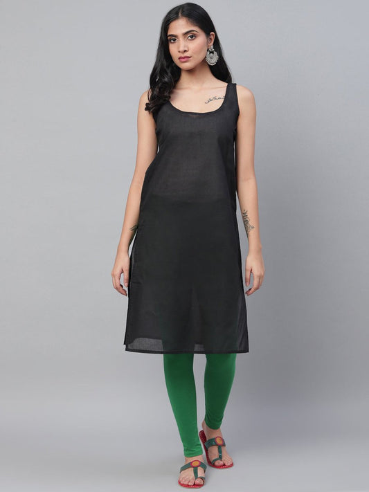 ADA Women Black & Pink Chikankari Hand Embroidered Semi-Sheer Straight Sustainable Kurta With Slip | Swadesiicart