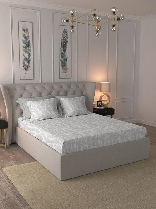 MYTRIDENT Nectarsoft Grey White Pure Cotton 400 TC King Bedsheet with 4 Pillow Covers - Swadesiicart