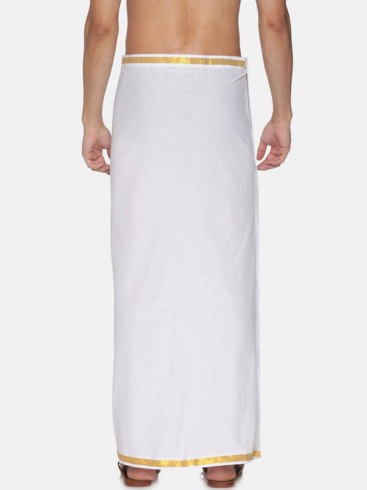 Sethukrishna White Solid Readymade Cotton Dhoti For Men | Swadesiicart