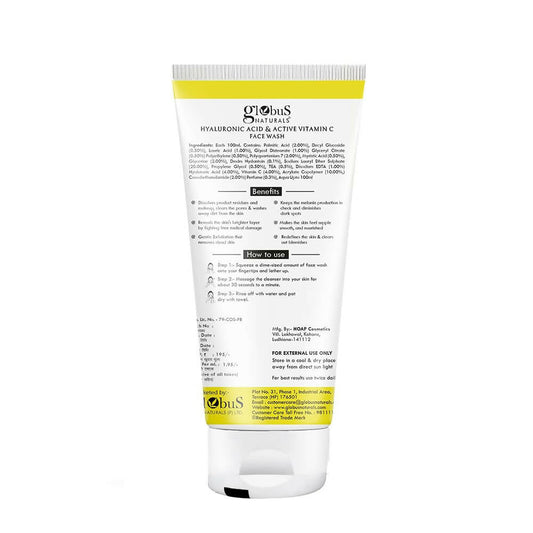 Globus Naturals Anti-Ageing Face Wash with Hyaluronic Acid and Vitamin C - Swadesiicart