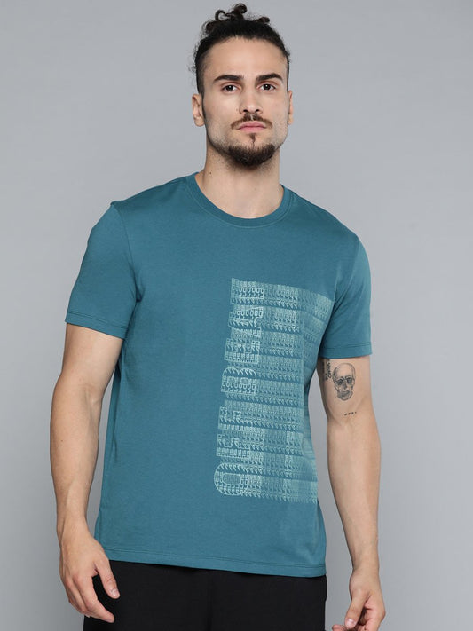 Alcis Men Teal Blue Typography Printed Slim Fit Gym T-shirt | Swadesiicart