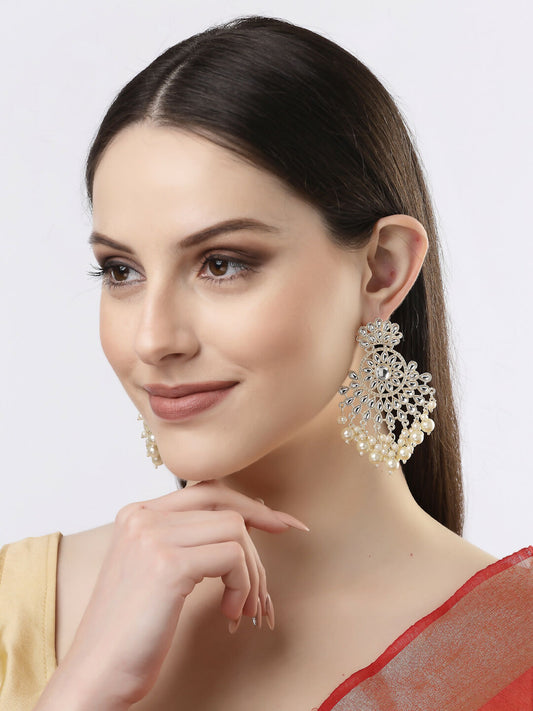 NVR Women Gold-Polished Kundan Chandbali Earrings | Swadesiicart