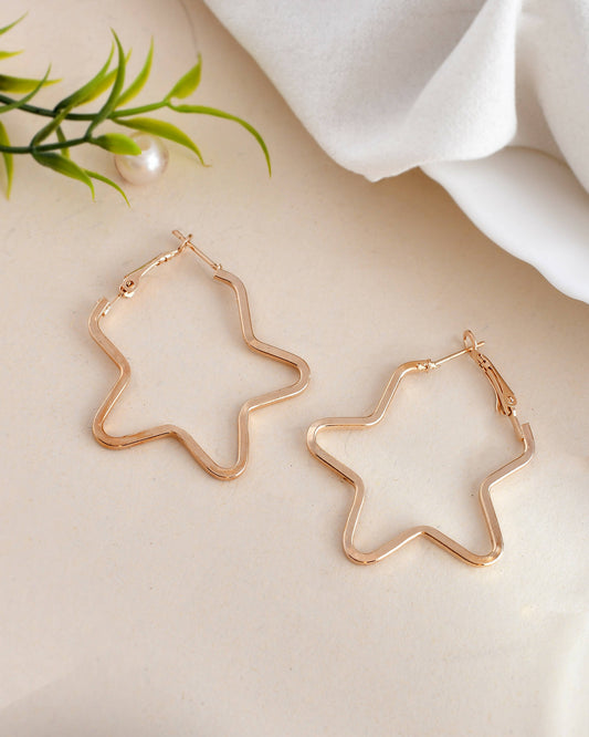 VOJ Women Gold Tonned Star Shape Hoop Stainless Steel Earrings - VOJ (Valley Of Jewellery)