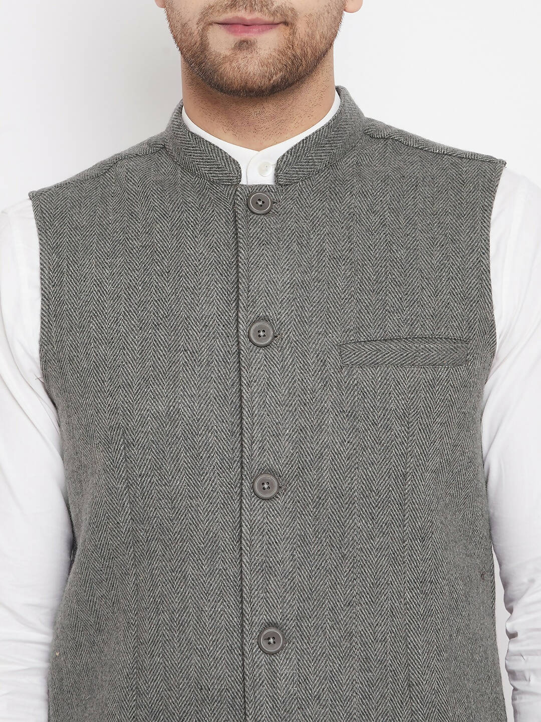 Even Apparels Grey Wool Men Woven Nehru Jacket | Swadesiicart