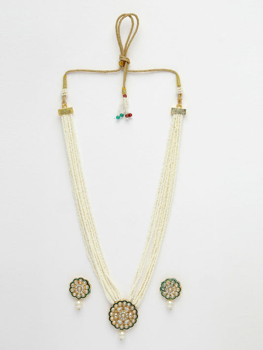 NVR Women's White & Gold-Polished Kundan & Pearl Jewellery Set - Swadesiicart