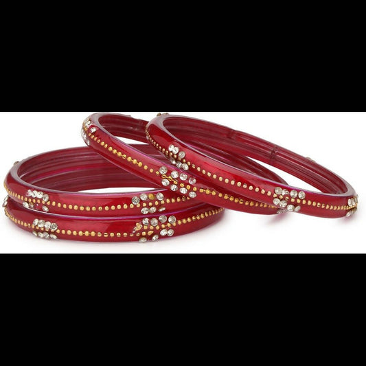 Afast Bridal Wedding & Party Fashionable Colorful Glass Bangle/Kada Set, Pack Of 4 - Red - Afast Enterprises