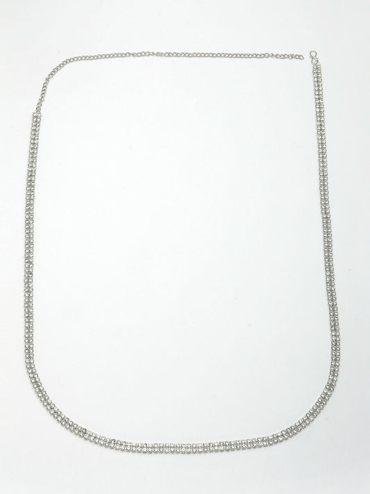 NVR Women's Silver-Plated AD-Studded Double Layered Kamarbandh Waist Chain | Swadesiicart