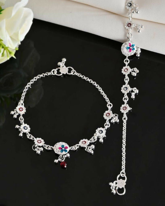 VOJ Set of 2 Stone Studded Circular Shaped Traditional Anklet - Swadesiicart